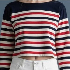 Coastal Preppy Old Money Nautical Navy White Cropped Top Patriotic Summer L